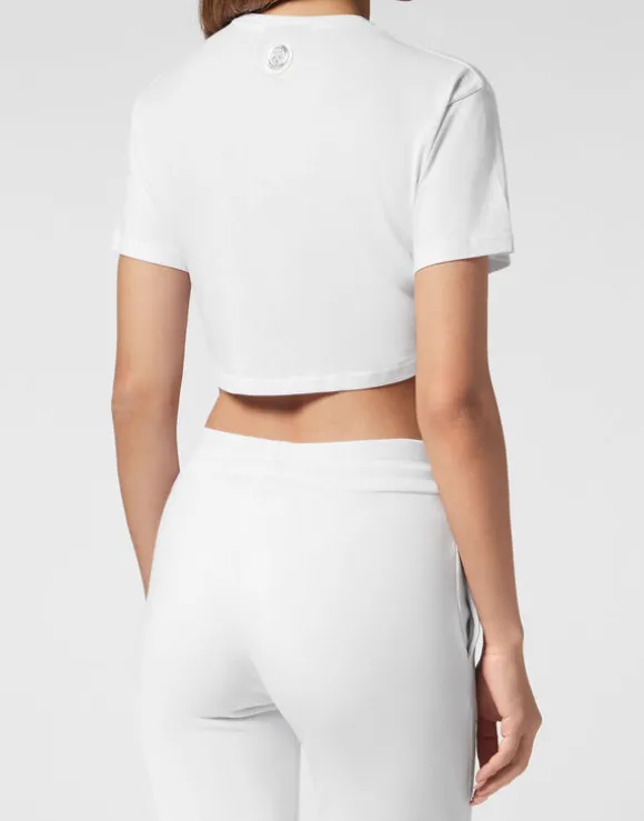 Cropped T-shirt Round Neck Scratch