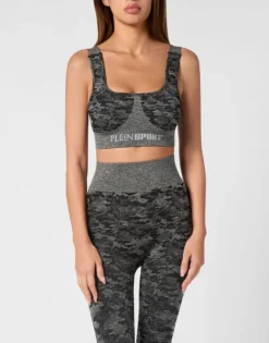 Seamless Crossed Straps Sport Bra Logo