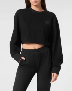 Sponge Cropped Sweatshirt Round Neck LS