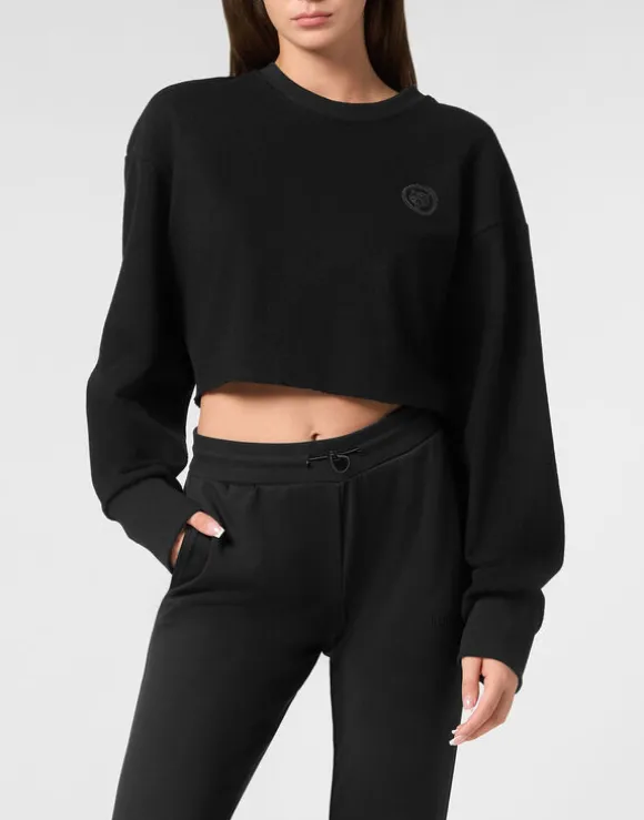 Sponge Cropped Sweatshirt Round Neck LS
